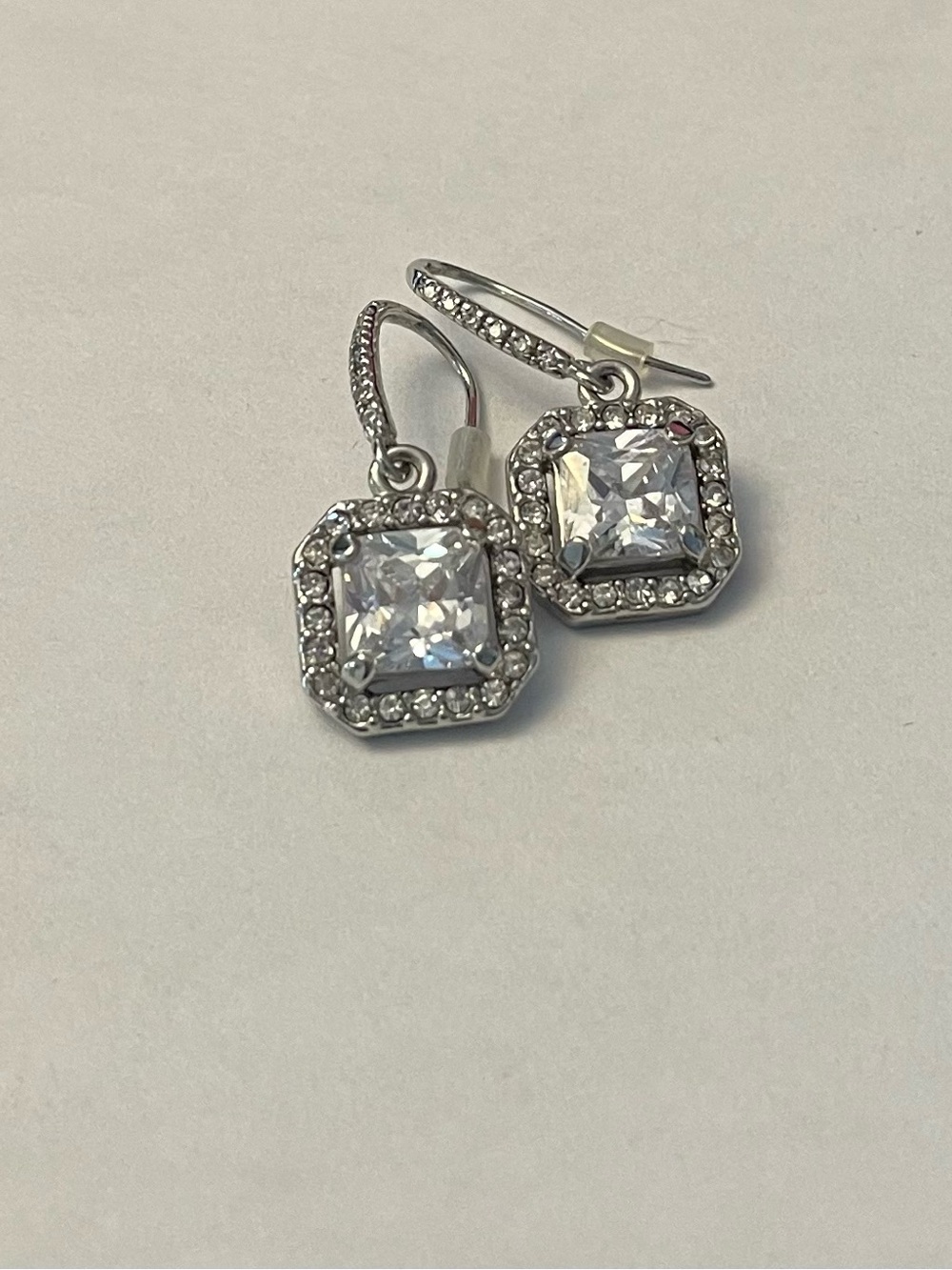 Stella & Dot Silver Square Halo Drop Earrings - Clear